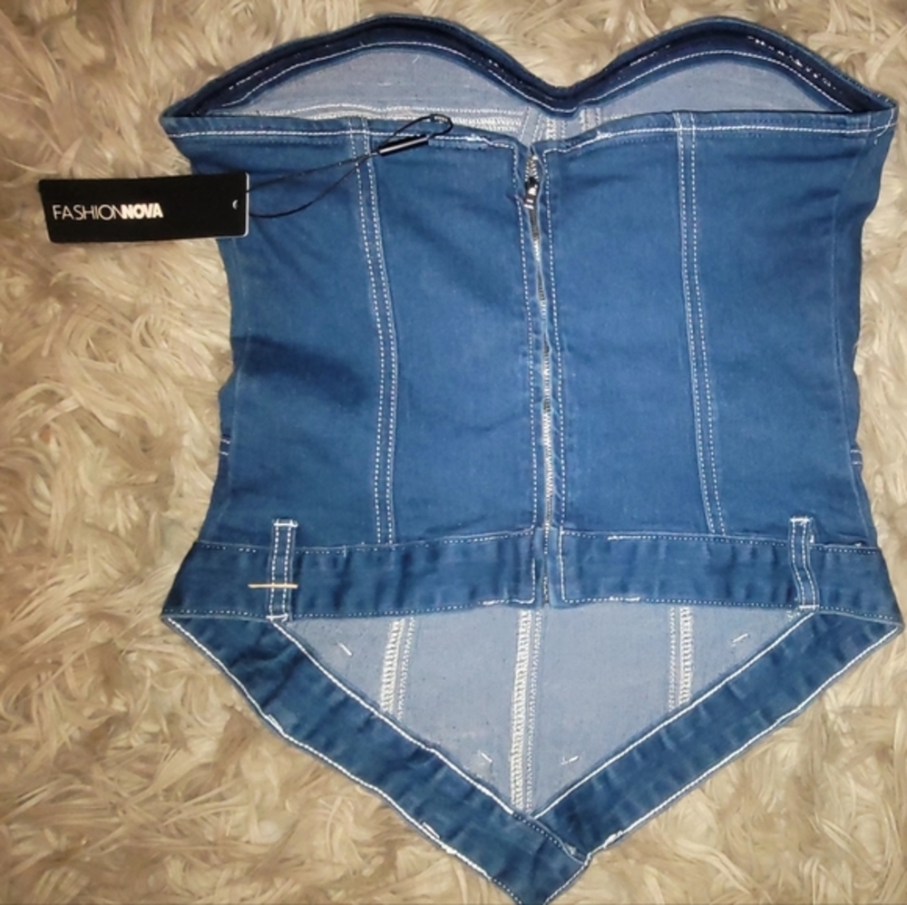 Fashion‎ Nova Tensions High Denim Corset Top Sz Med BNWT - Picture 3 of 6